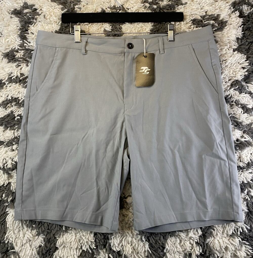 HUNGSON Gray Cotton/Spandex Chino Shorts Men's Flat Front Pockets Button